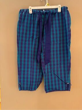 La SENZA Blue and Teal Plaid pyjjana Capri pants
